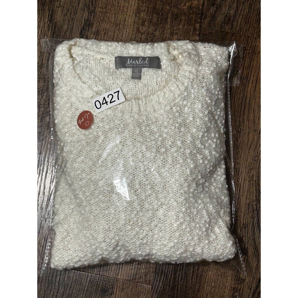 Marled REUNITED CLOTHING XS White Popcorn Knit Long Sleeve Slit Pullover - Picture 8 of 8